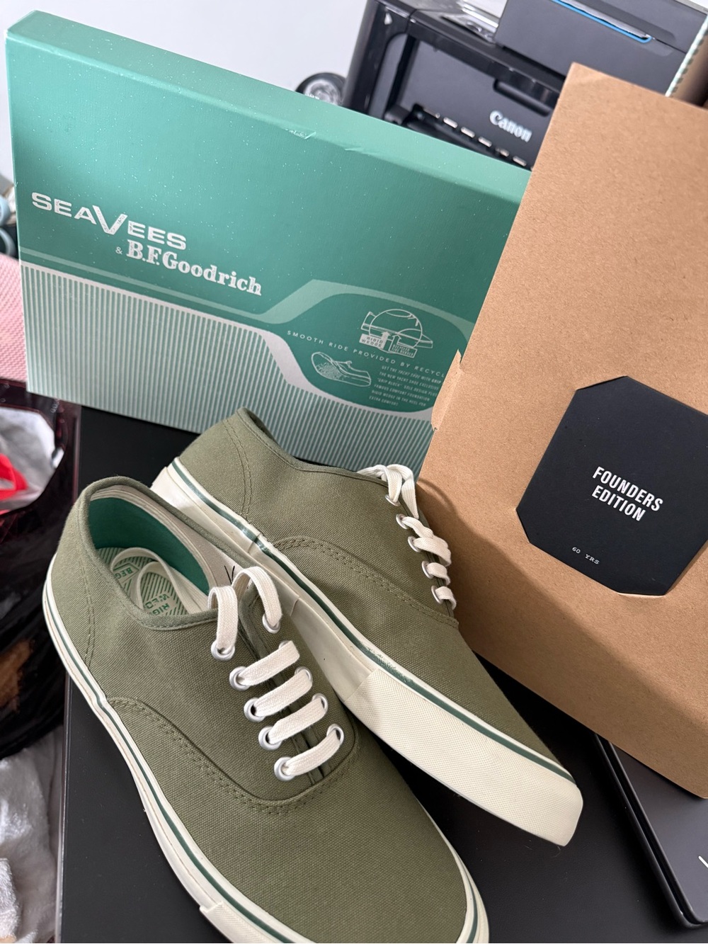 SeaVees Olive Green Canvas Low-Top Sneakers with White Accents